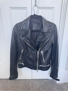 All Saints Black Quilted Shoulder Leather Moto Jacket